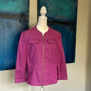 Lafayette 148 Fuchsia Brushed Canvas Moto Jacket  - M